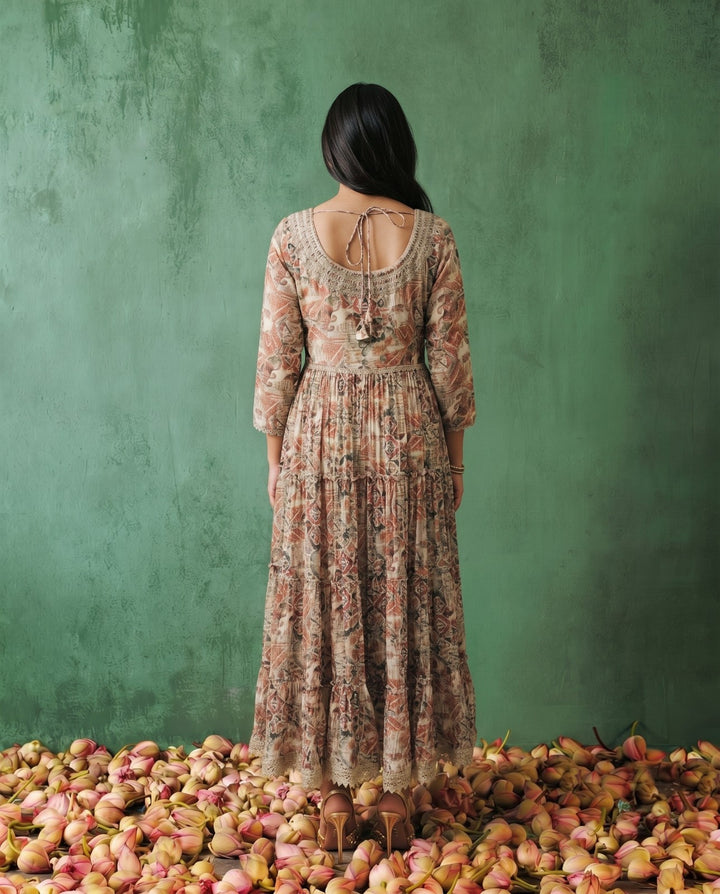 Multi-Colour Printed Silk Blended Maxi Dress