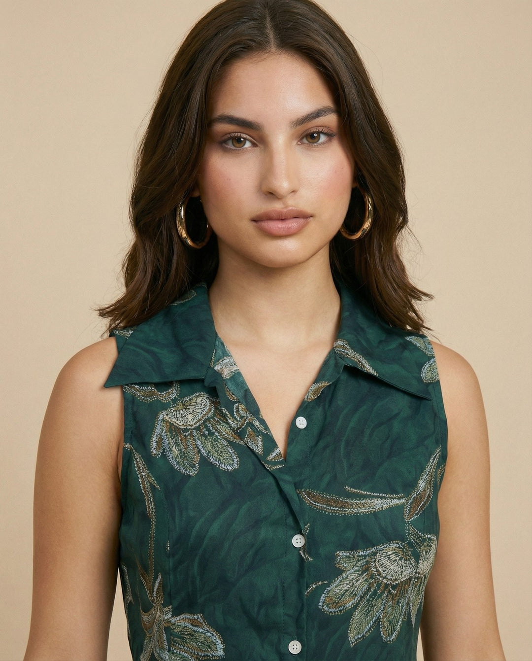 Green Printed Rayon Midi Dress