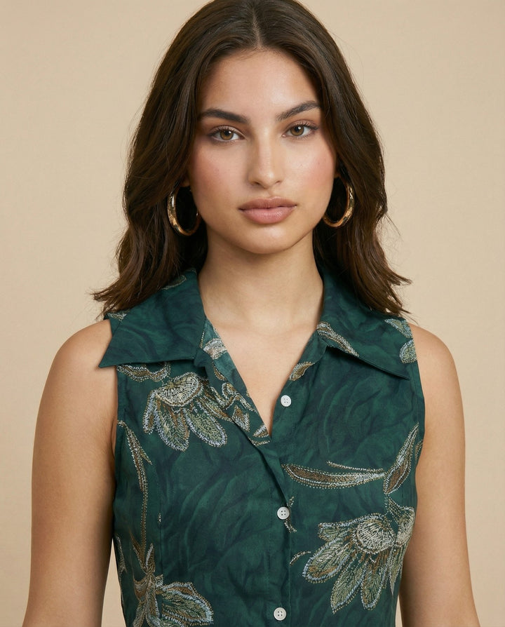 Green Printed Rayon Midi Dress
