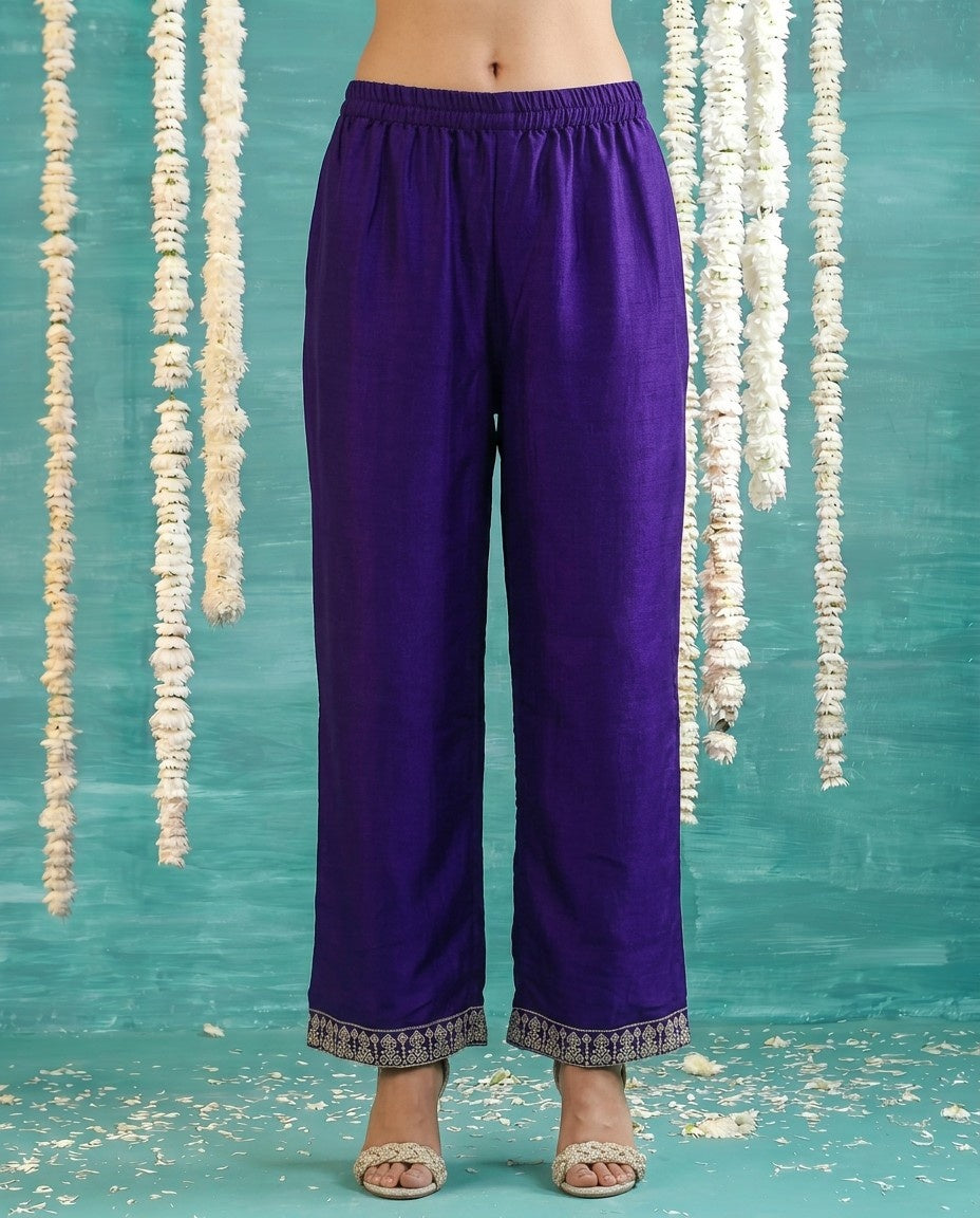 Purple Embriodered Silk Blended Kurta Bottom Dupatta Set