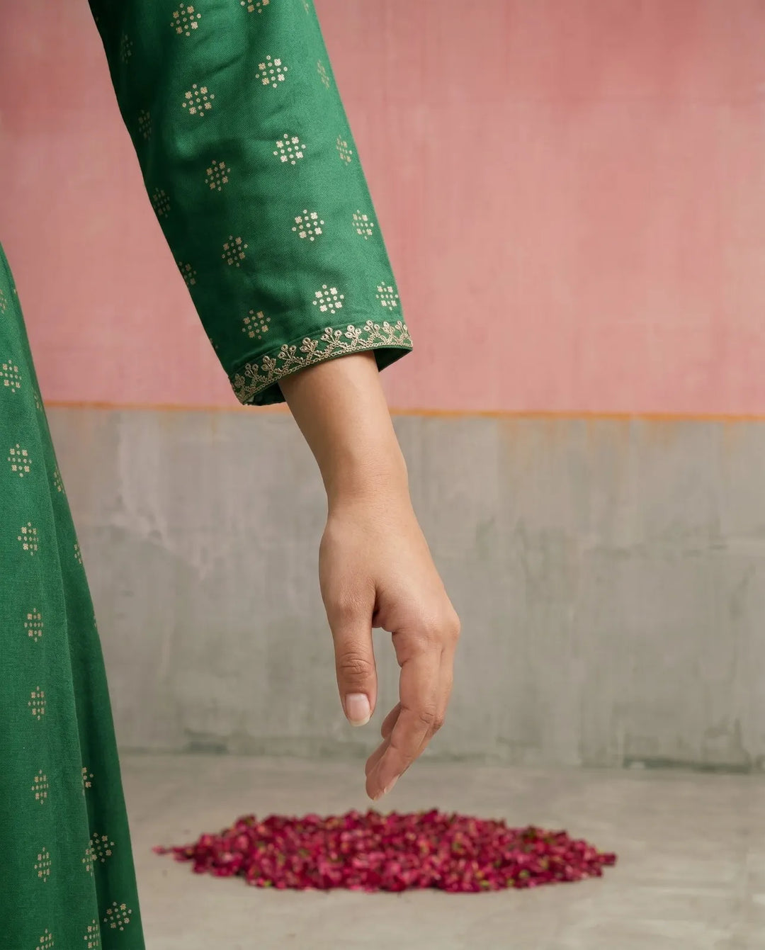 Green Embriodered Rayon Maxi Dress
