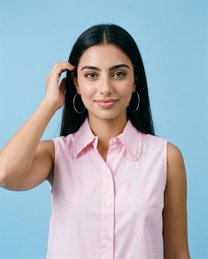 Pink Solid Cotton Satin Sleeveless Top