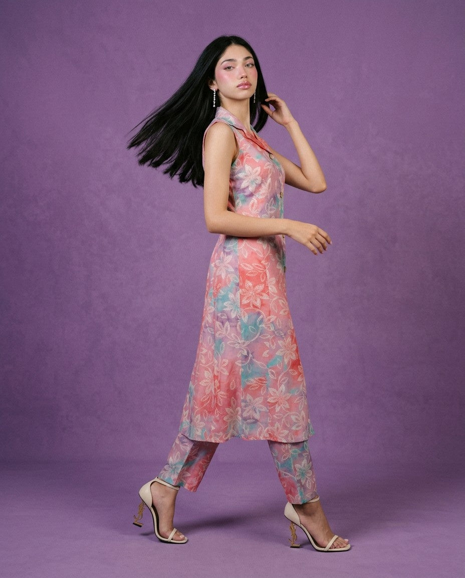 Pink Printed Viscose Blended Co-Ord Set