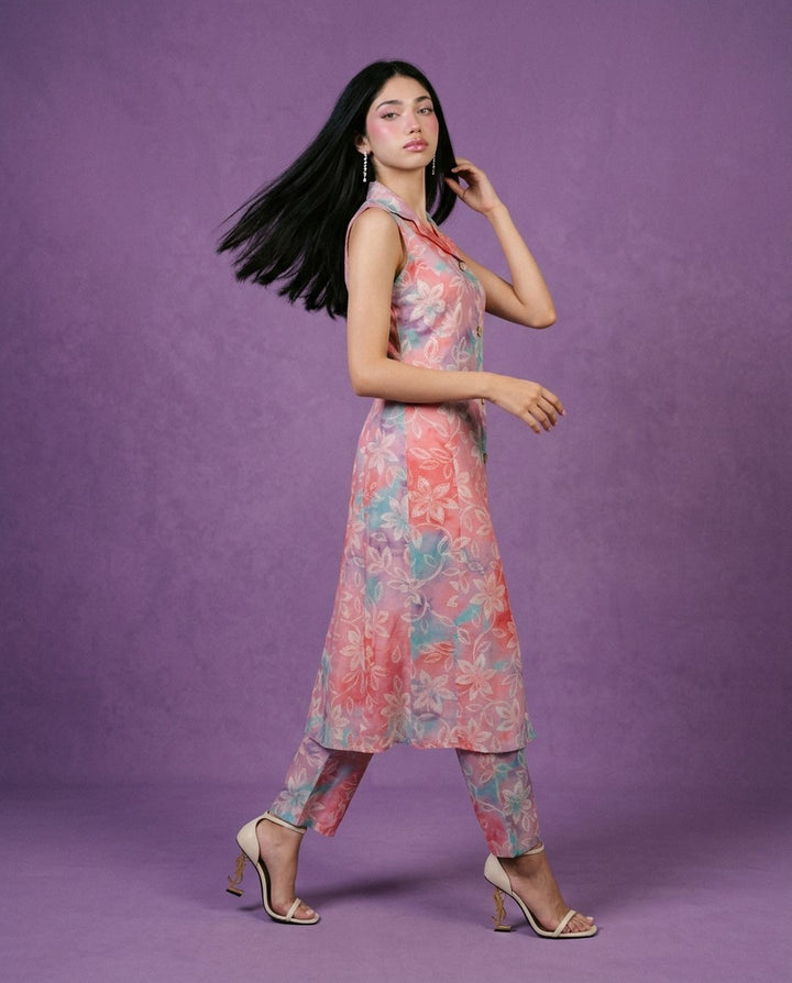 Pink Printed Viscose Blended Co-Ord Set