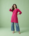 Magenta Embroidered Cotton Short Kurti