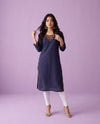 Navy Embroidered Rayon Straight cut Long Kurta