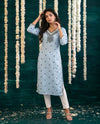 Blue Embroidered Viscose Blended Straight cut Long Kurta