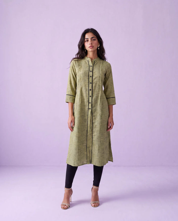 Olive Solid Rayon Blended Straight cut Long Kurta