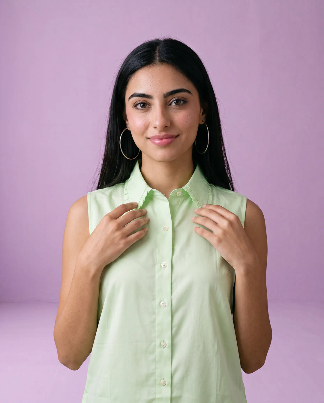 Sea Green Solid Cotton Satin Sleeveless Top