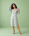Blue Printed Viscose Blended Straight cut Long Kurta