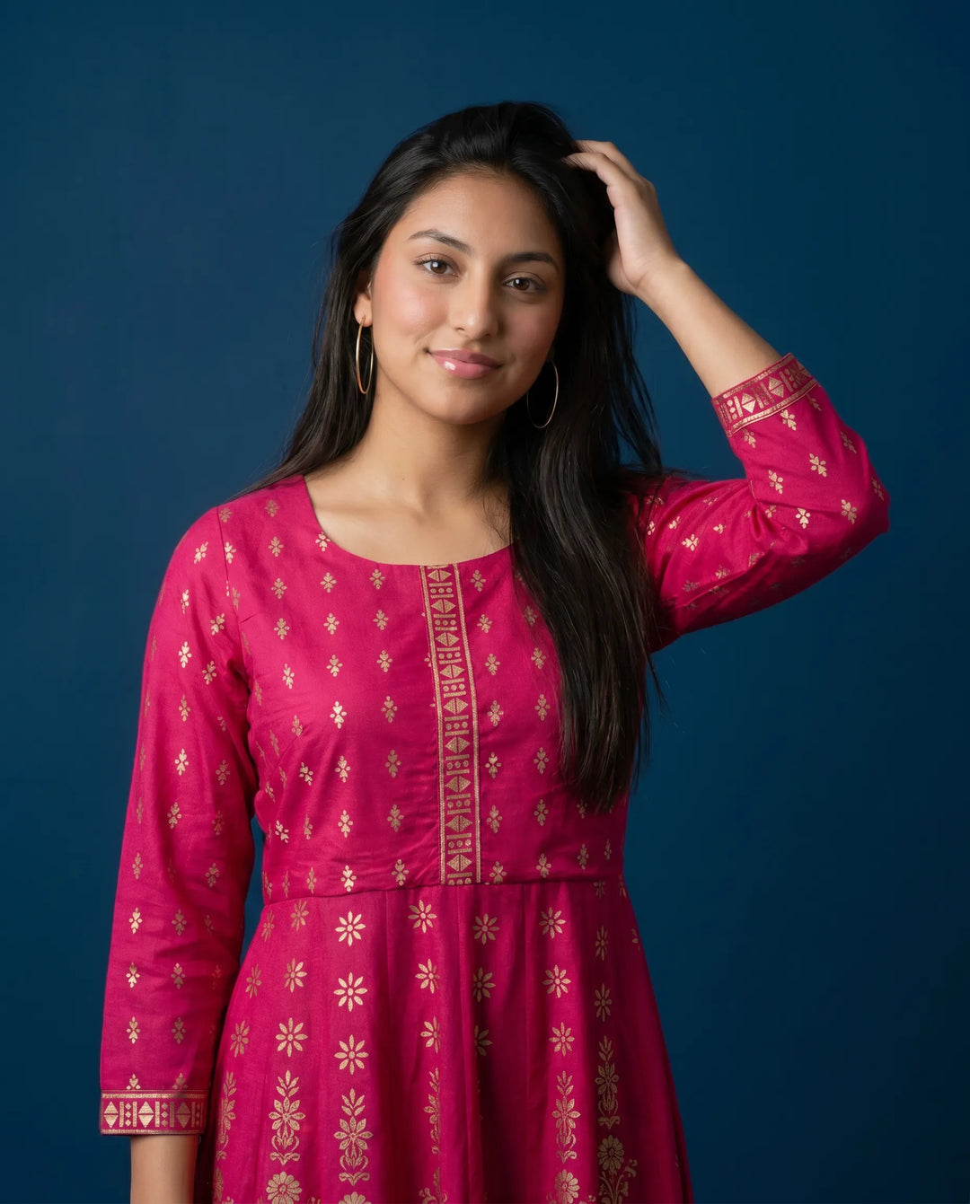 Magenta Printed Rayon Maxi Dress