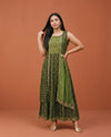 Green Printed Rayon Sleeveless Maxi Dress