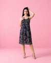 Navy Printed Viscose Blended Spaghetti Strap Straight Cut Long Kurta