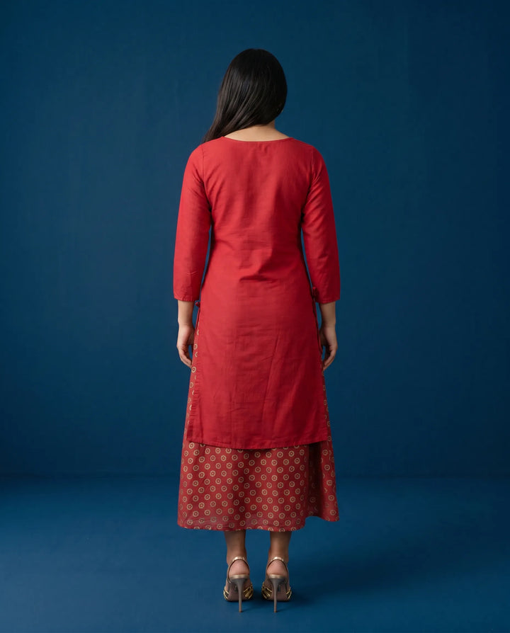 Red Embriodered Silk Blended Maxi Dress