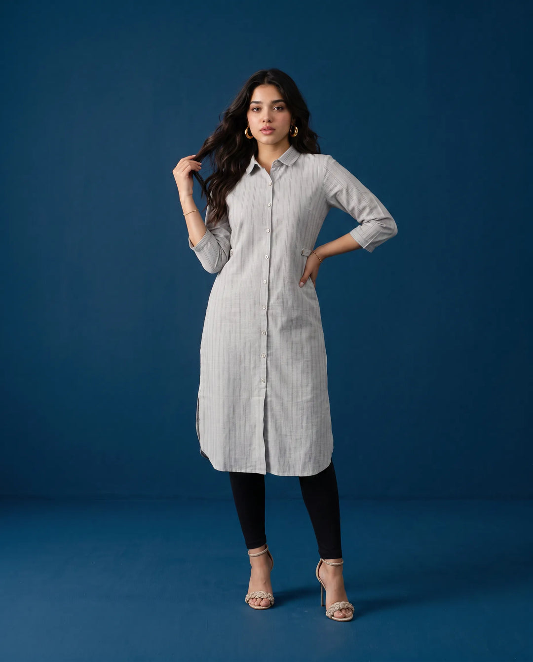 Grey Printed Straight cut Long Kurta