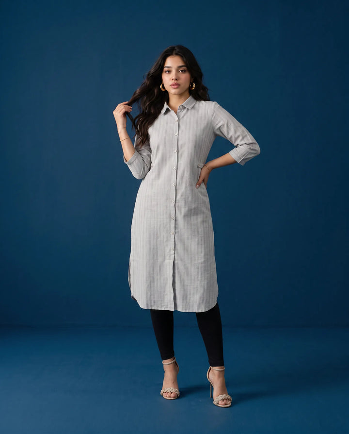 Grey Printed Straight cut Long Kurta