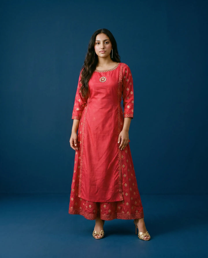 Red Printed Viscose Blended Maxi Dress