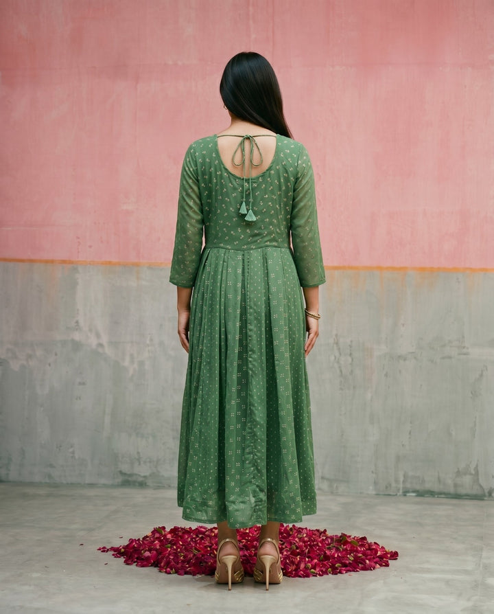 Green Printed Georgette Maxi Dress