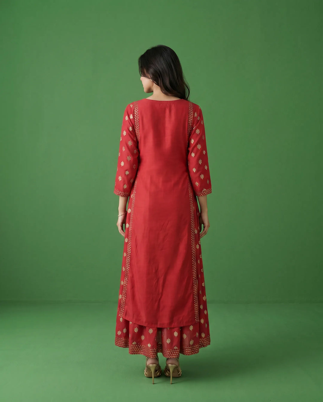 Red Printed Viscose Blended Maxi Dress