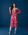 Magenta Embroidered Viscose Blended 3/4 Sleeves Straight Cut Long Kurta