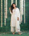 White Embriodered Silk Blended Kurta Bottom Dupatta Set