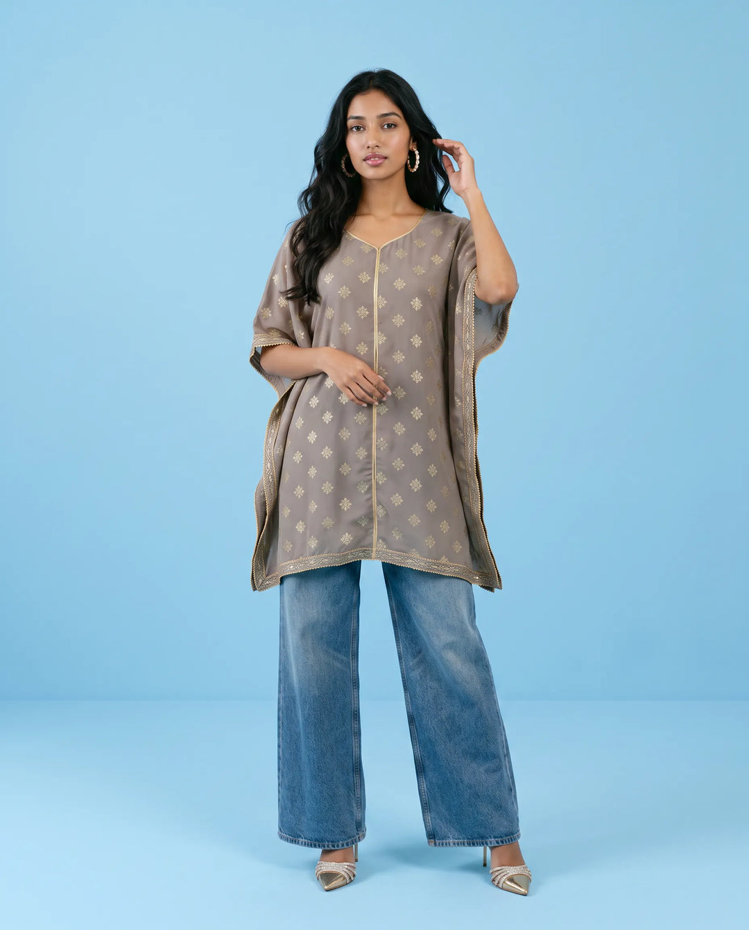 Grey Printed Georgette Kaftan