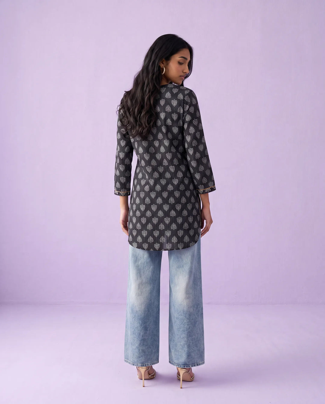 Black Printed Cotton Short Kurti
