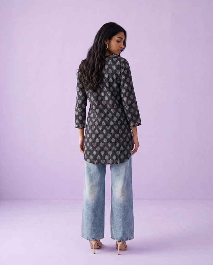Black Printed Cotton Short Kurti