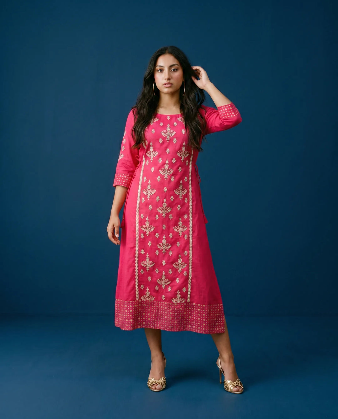 Magenta Embriodered Silk Blended Maxi Dress