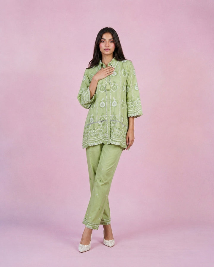Pista Embroidered Cotton Satin Co-Ord Set