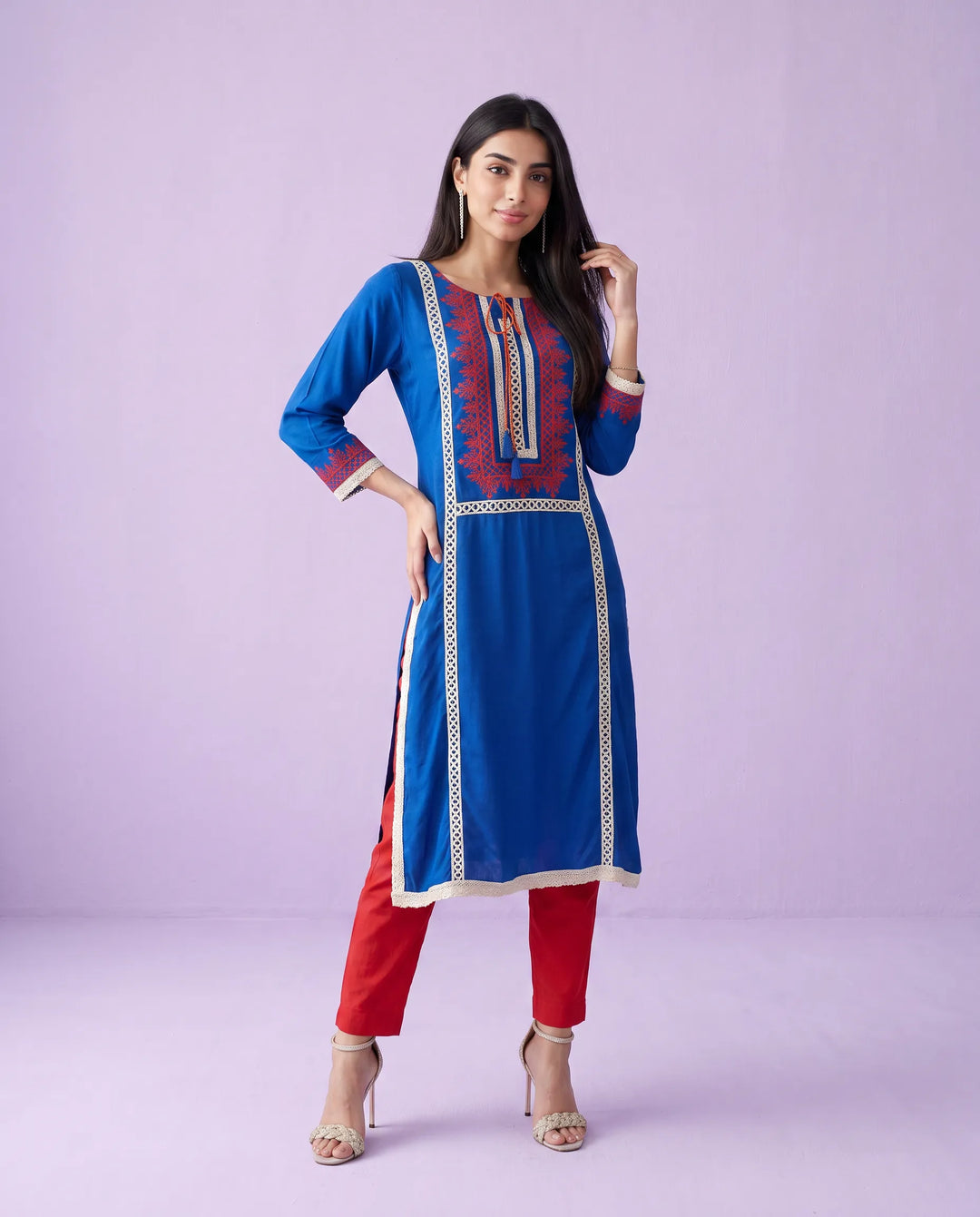 Royal Embroidered Rayon Straight cut Long Kurta