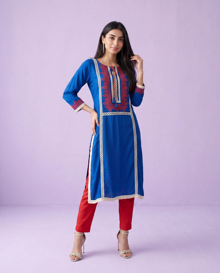 Royal Embroidered Rayon Straight cut Long Kurta