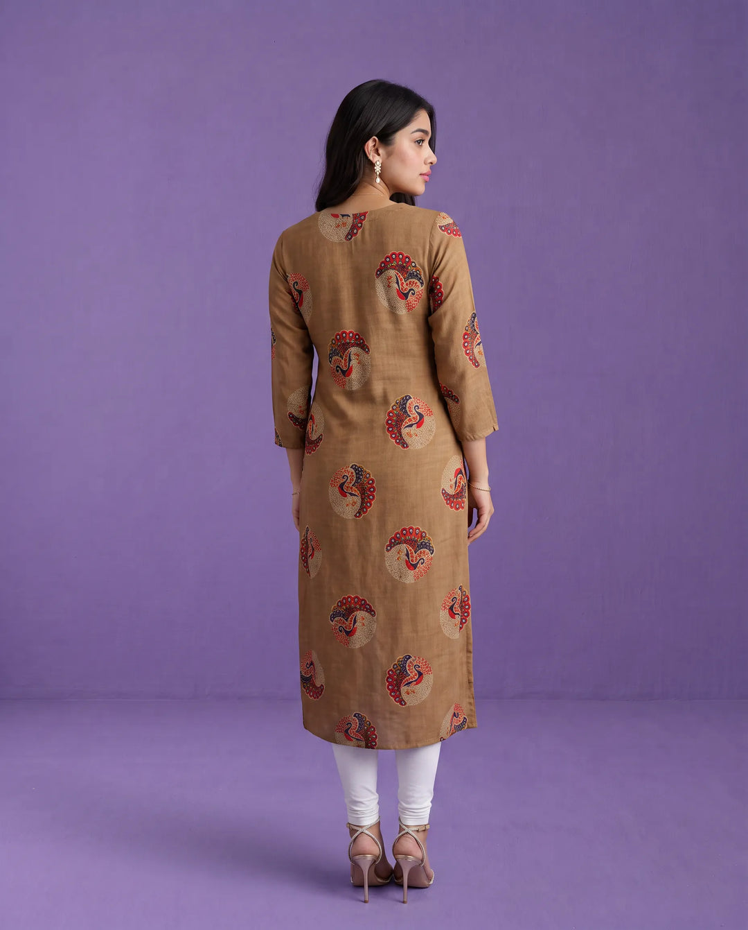 Brown Printed Rayon Straight cut Long Kurta