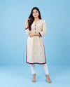 Beige Printed Cotton Blended Straight cut Long Kurta