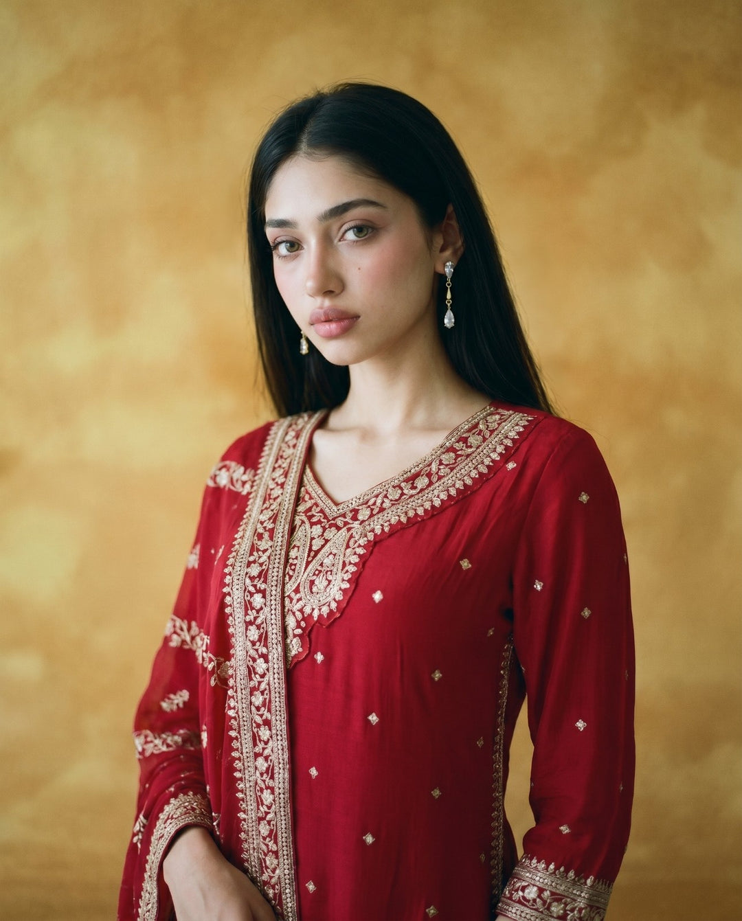 Magenta Embriodered Silk Blended 3/4 Sleeves Kurta Bottom Dupatta Set