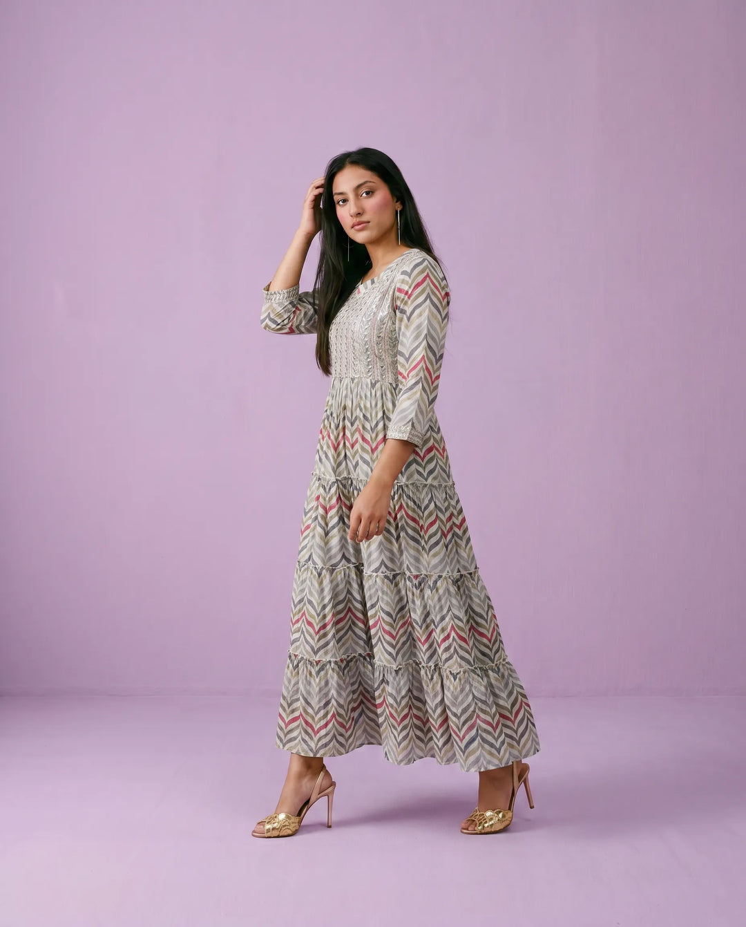 Multi Colour Embriodered Viscose Blended Maxi Dress
