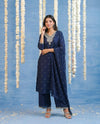 Navy Embriodered Silk Blended Kurta Bottom Dupatta Set