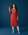 Maroon Embroidered Viscose Blended Straight cut Long Kurta