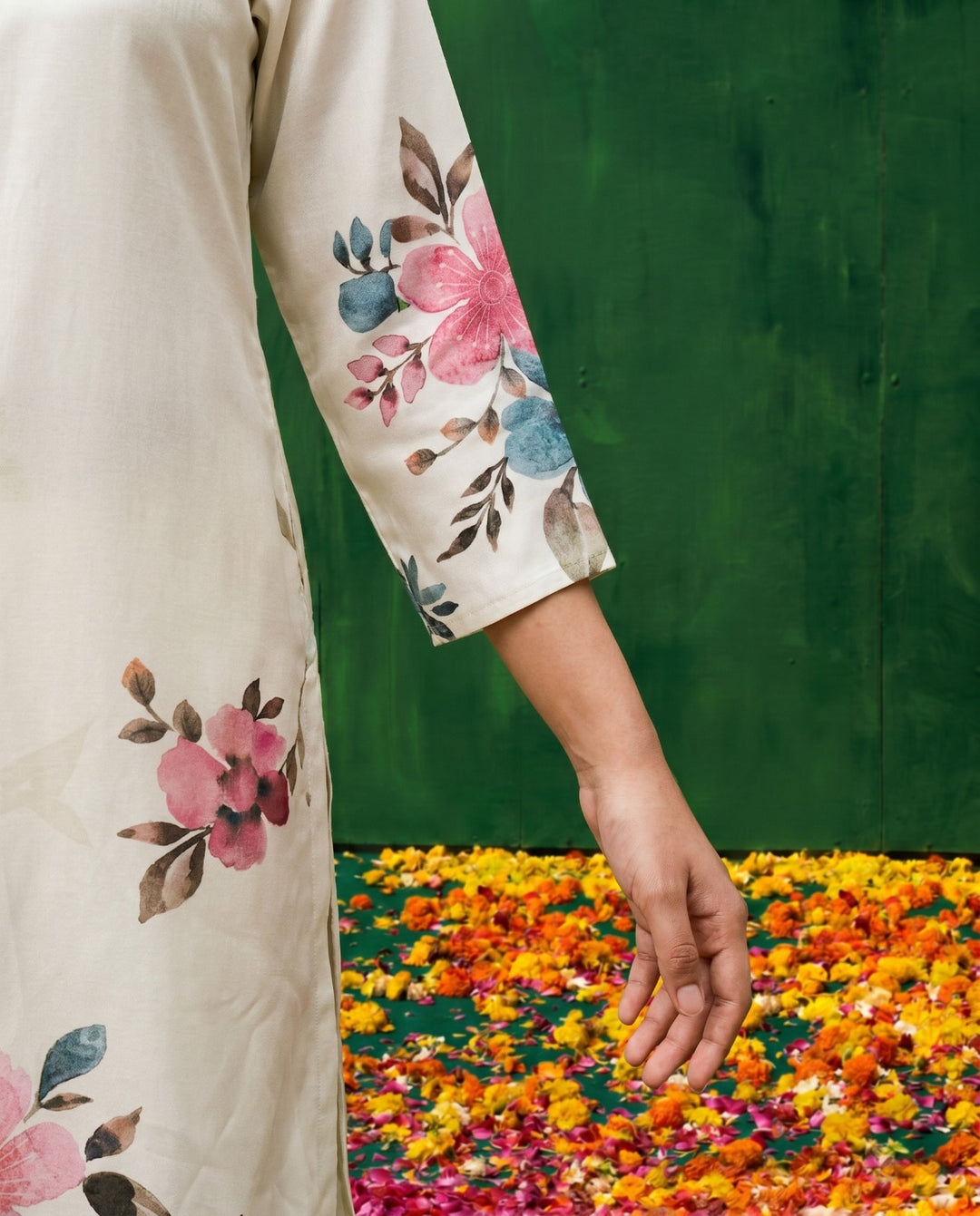 Multi Colour Printed Crepe Silk Straight cut Long Kurta