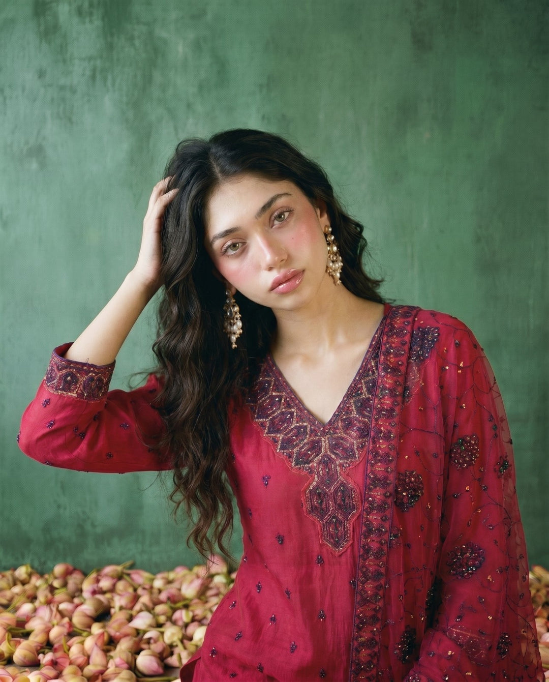Magenta Embriodered Silk Blended Kurta Bottom Dupatta Set