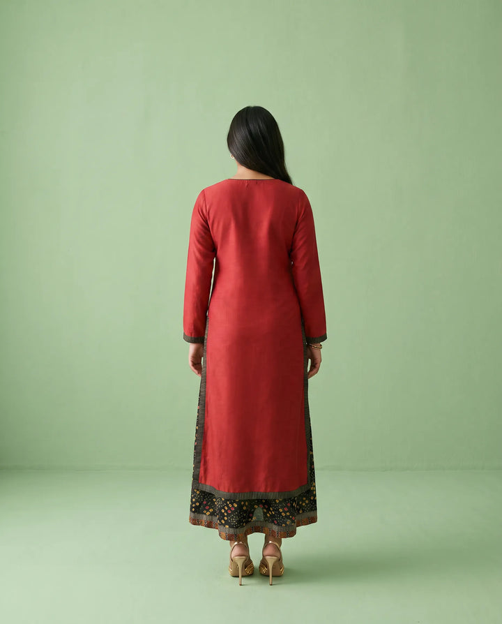 Maroon Printed Silk Blended Maxi Dress