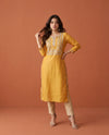 Yellow Printed Silk Blended Straight cut Long Kurta