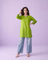 Lemon Embroidered Cotton Short Kurti