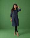 Navy Embroidered Cotton Straight cut Long Kurta