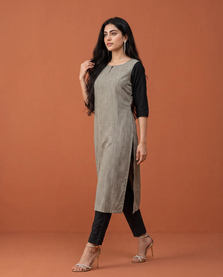 Grey Printed Rayon Straight cut Long Kurta