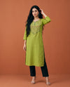 Green Embroidered Cotton Straight cut Long Kurta