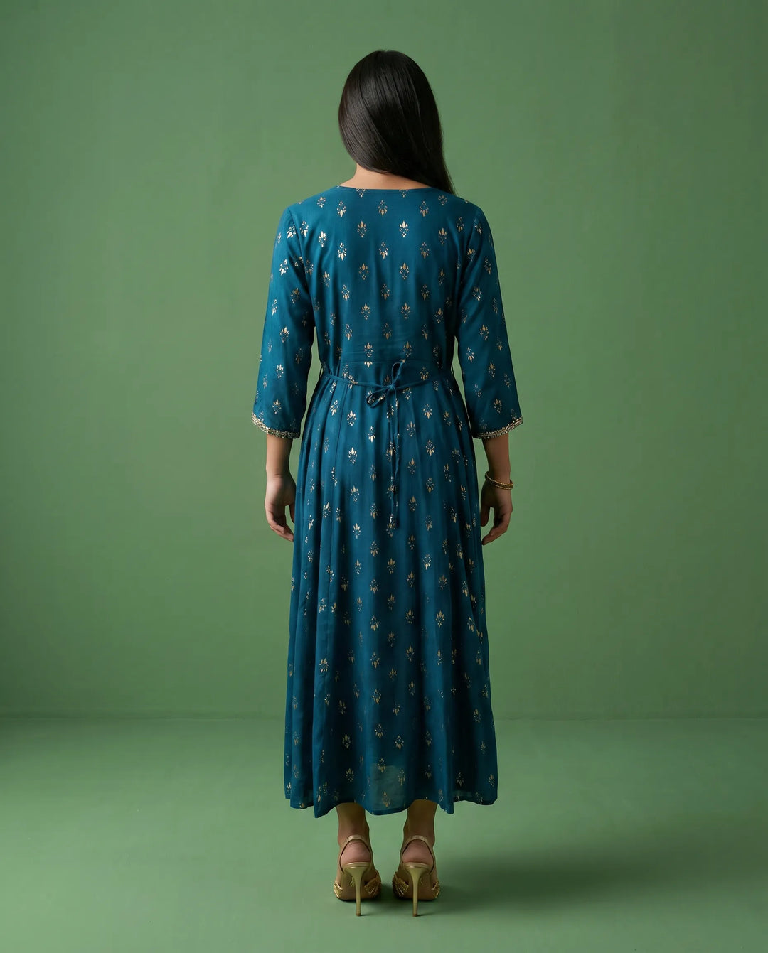 Blue Embriodered Rayon Maxi Dress