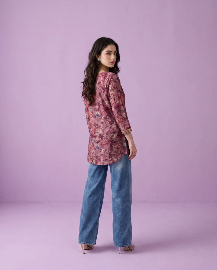 Violet Printed Viscose Blended Short Kurti