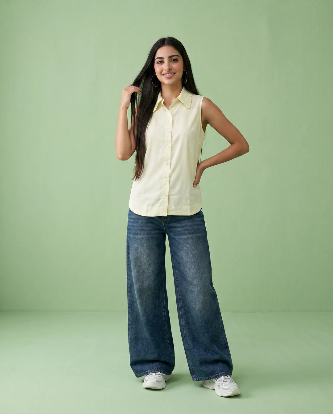Yellow Solid Cotton Satin Sleeveless Top