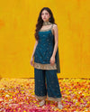 Green Embriodered Silk Blended Spaghetti Strap Kurta Bottom Dupatta Set